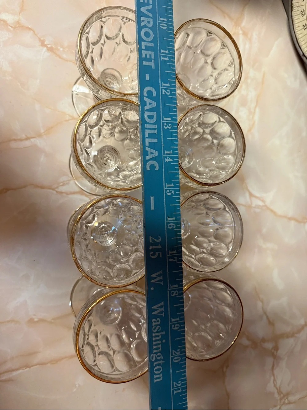 Set of Clear Glass Goblets with Gold Rim (8)